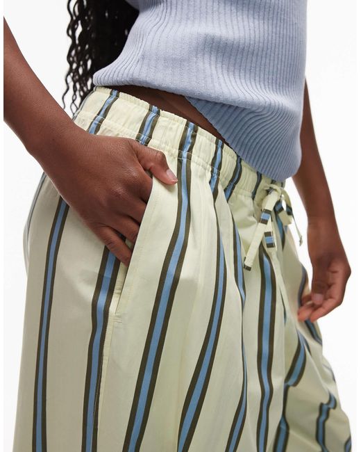 Pantalon ample à enfiler en lin rayé TOPSHOP en coloris White