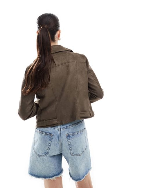 Vero Moda Blue Faux Leather Biker Jacket With Washed Effect