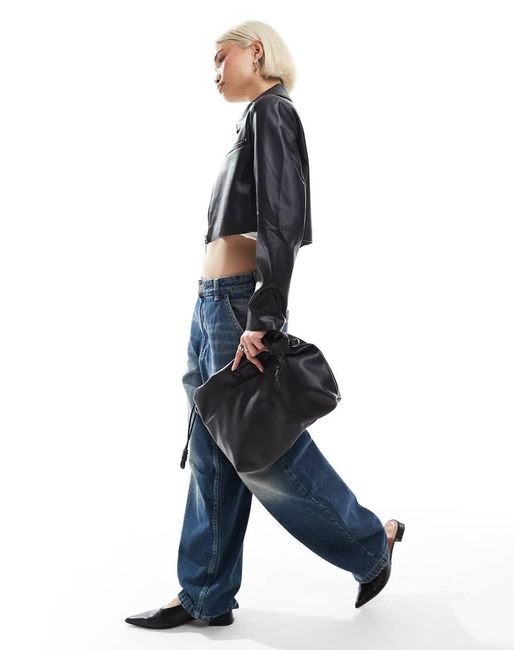 ONLY Blue Faux Leather Cropped Jacket