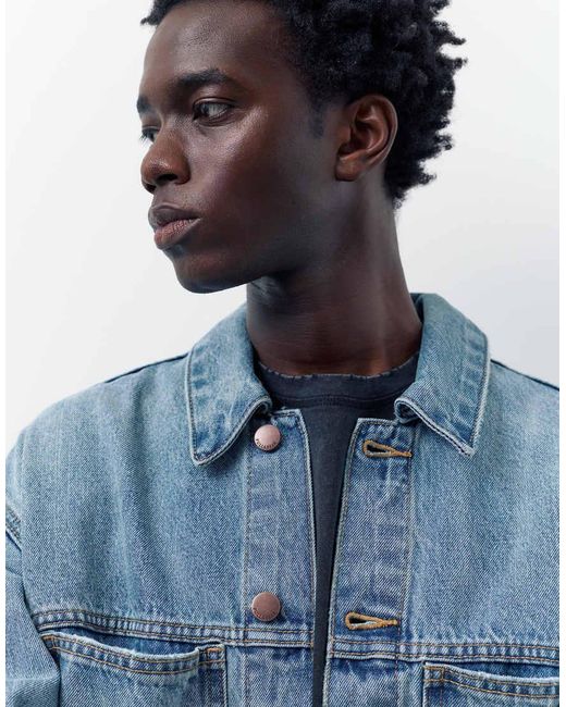 Pull&Bear Blue Denim Trucker Jacket for men