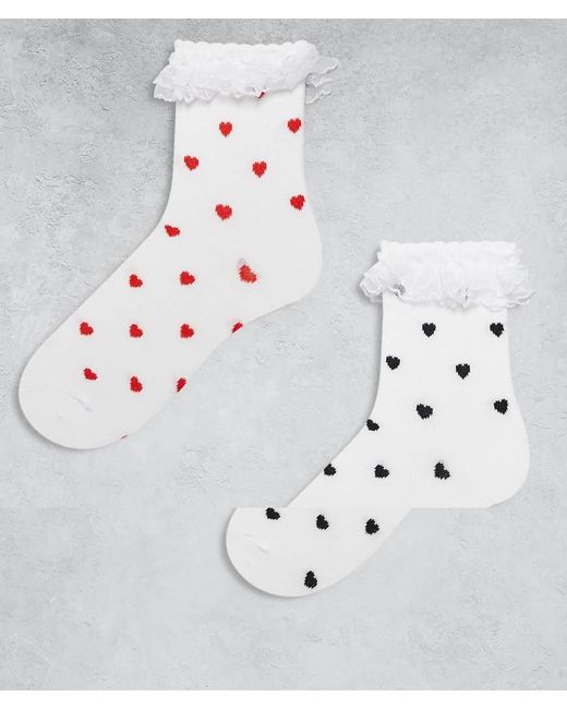 Pieces Set Van 2 Paar Sokken Met Hartenprint En Ruches in het Gray