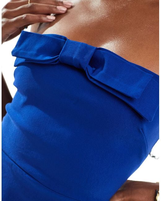 Vesper Blue Bandeau Bow Detail Bodycon Midi Dress