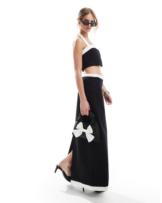 4th & Reckless Black Linen Look Contrast Edge Maxi Skirt Co-ord