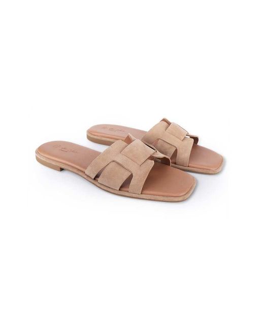 OFF THE HOOK Brown Heath Suede Leather Slip On Flat Sandals