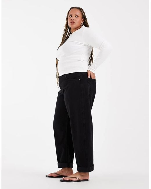 ASOS White Asos Design Curve High Rise Relaxed Roll Up Jeans