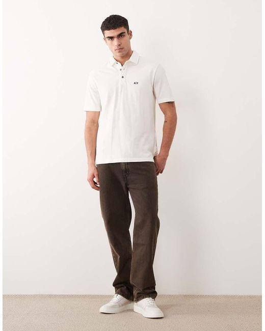 ARMANI EXCHANGE White Short Sleeve Logo Polo for men