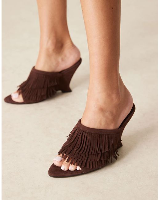 ASOS Brown Tizzy Real Suede Fringed Wedges