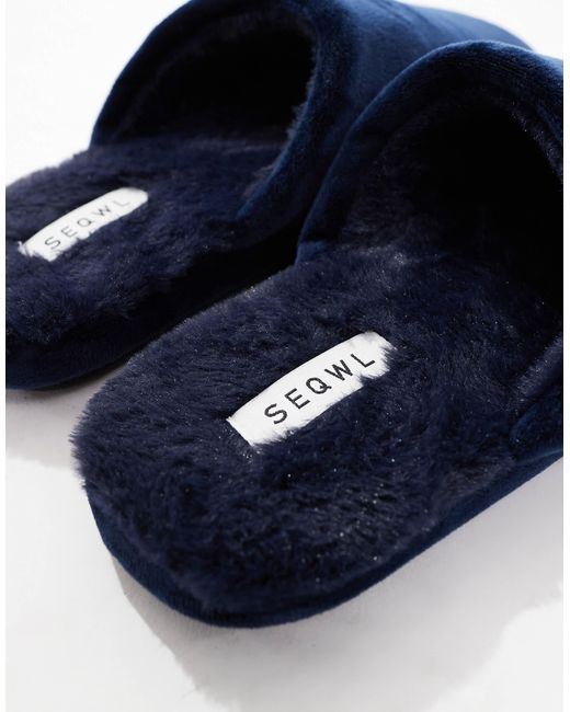 SEQWL Blue Mslip Fur Lined Slippers for men