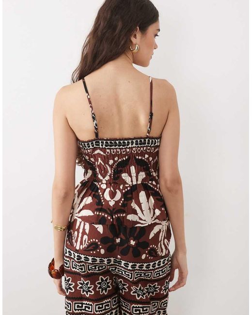 New Look Brown Co-ord Palm Beaded Cami Top