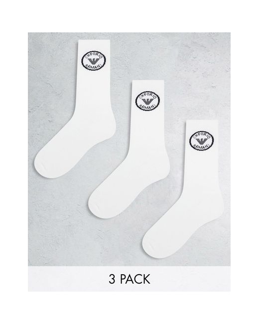 Emporio Armani White Bodywear 3 Pack Logo Detail Sport Socks for men
