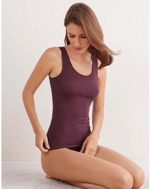 Intimissimi Purple Round-Neck Raw-Cut Cotton Vest Top