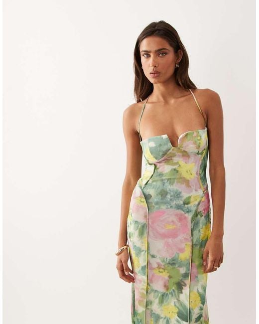 ASOS Green Mesh Exposed Seam Sculpted Cupped Maxi Dress