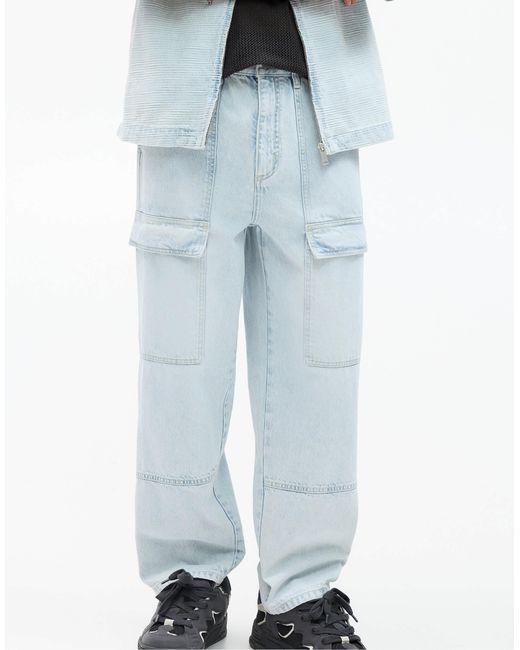 Pull&Bear – weit geschnittene cargo-jeans in Blue für Herren