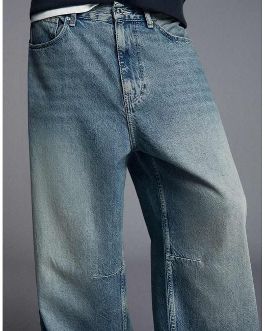 Bershka Blue Neobarrel Jeans With Back Buckle for men
