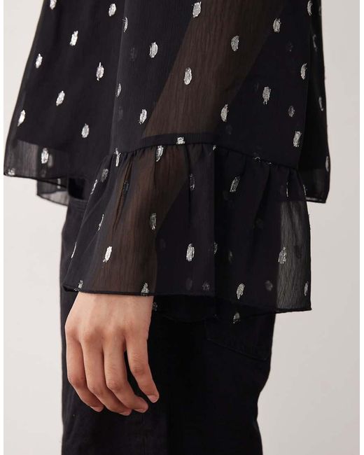Y.A.S Black Silver Foil Chiffon Top