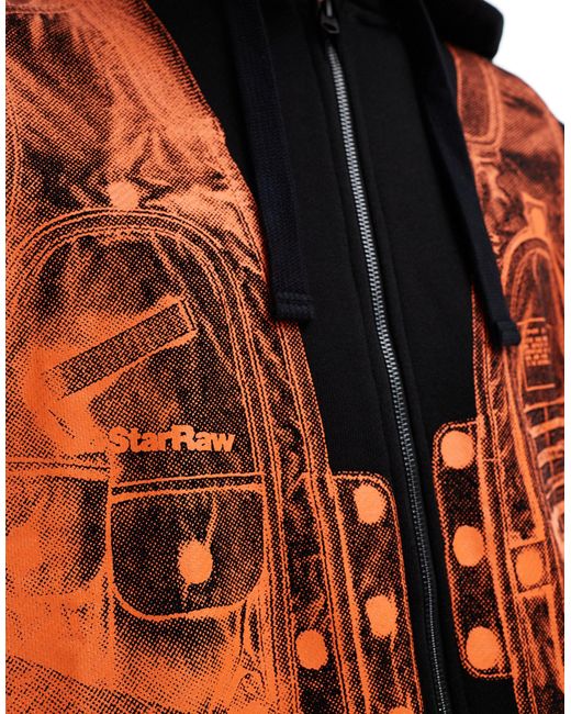 Sweat à capuche zippé avec imprimé veste sans manches emblématique G-Star RAW pour homme en coloris Black