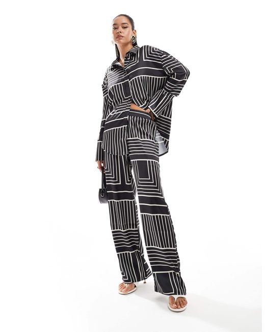 4th & Reckless Black Satin Wide Leg Trousers Co-ord