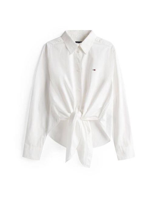 Tommy Hilfiger Overhemd Met Lange Mouwen, Gestrikte Voorkant En Logo in het White