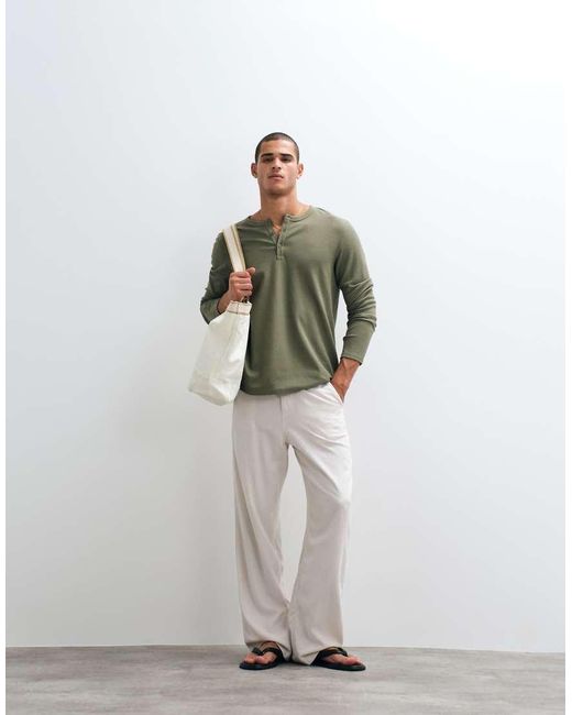 ARKET Green Long Sleeve Henley Top for men