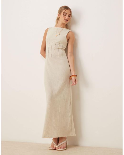 ASOS Natural Textured Sleeveless Slash Neck Corset Detail Midi Dress
