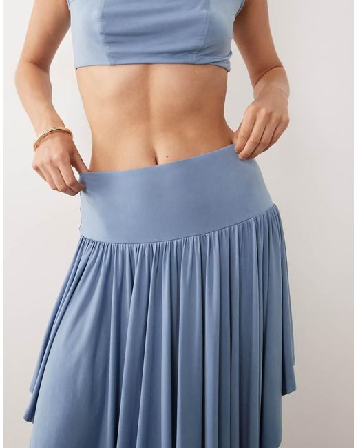 ASOS Blue Slinky Midi Skirt Co-ord With High Low Hem
