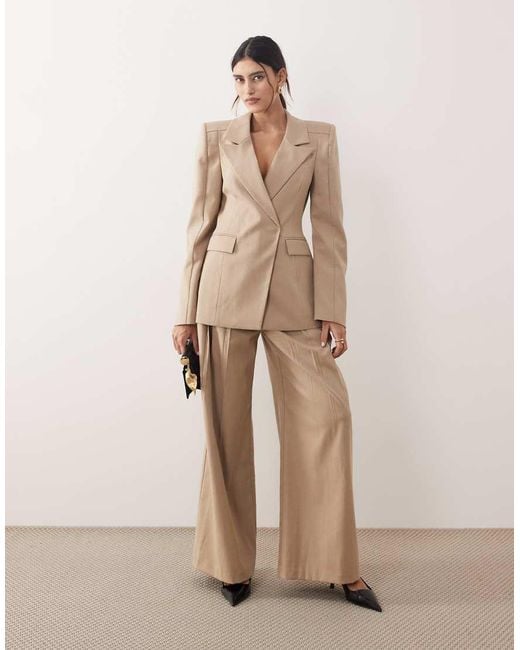 ARRANGE Natural Tailored Wide Leg Trouser Co-ord With Pleats