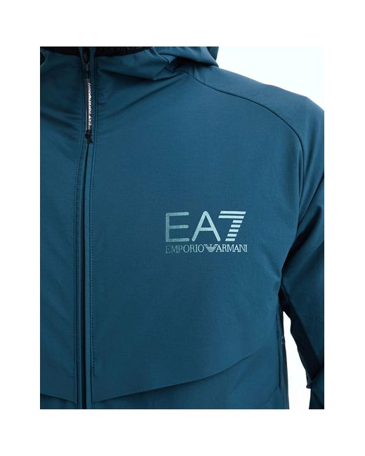 Cortavientos con capucha y logo EA7 de hombre de color Blue