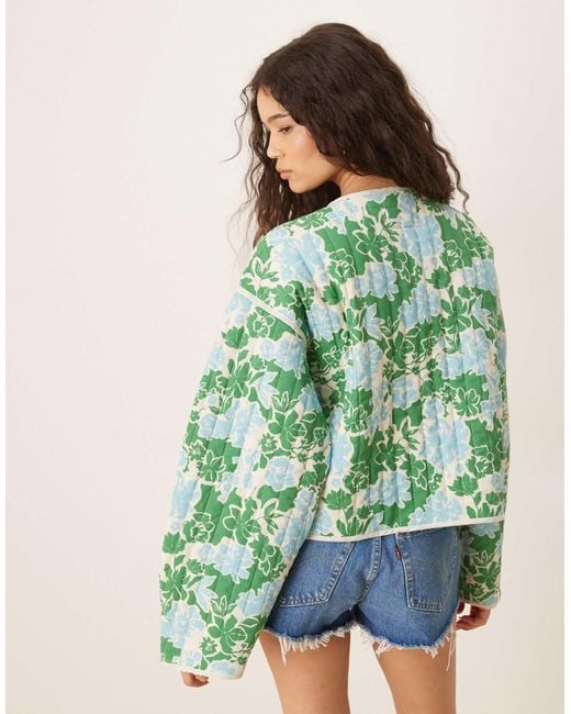 Vila Green Tie Front Quilted Jacket
