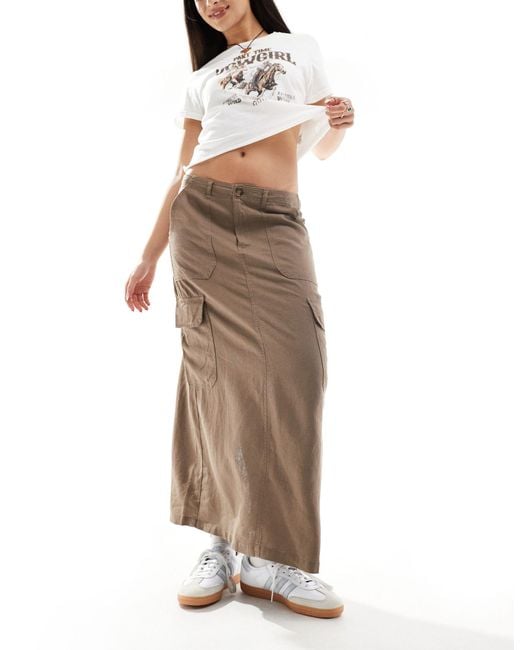 ONLY Natural Linen Mix Midi Cargo Skirt