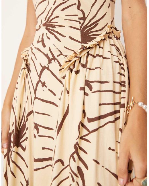 ASOS Natural Sleeveless Frill Hip Detail Midi Dress