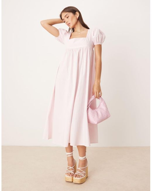 Collective The Label Pink Square Neck Puff Sleeve Midaxi Dress