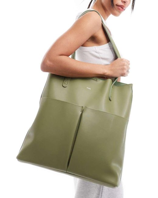 PASQ Green Two Pocket Tote Bag With Removable Pouch