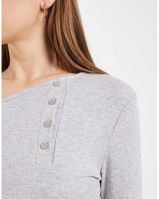 ASOS Gray Off The Shoulder Long Sleeve Top With Button Detail
