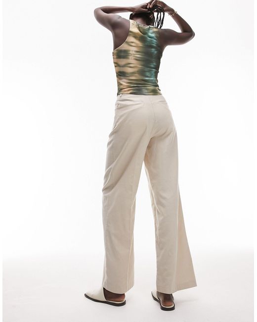 Pantalon d'ensemble ample en lin mélangé - naturel TOPSHOP en coloris Natural