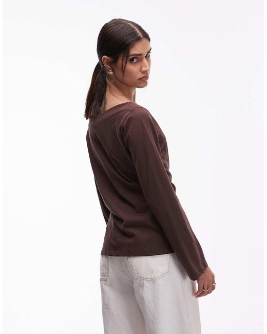 ASOS Brown Off Shoulder Knot Detail Long Sleeve Top