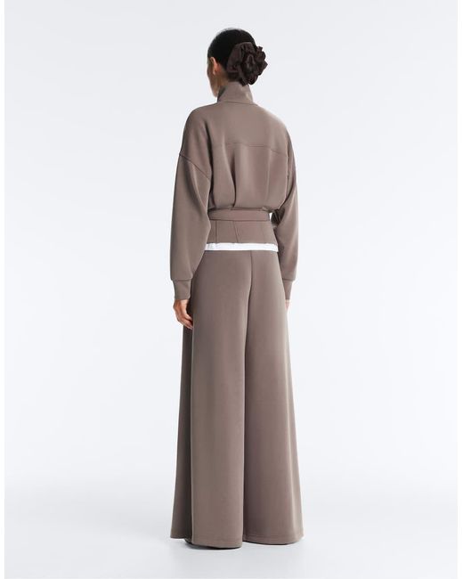 Oysho Brown Soft-touch Modal Wide-leg Trousers With Corset Waist