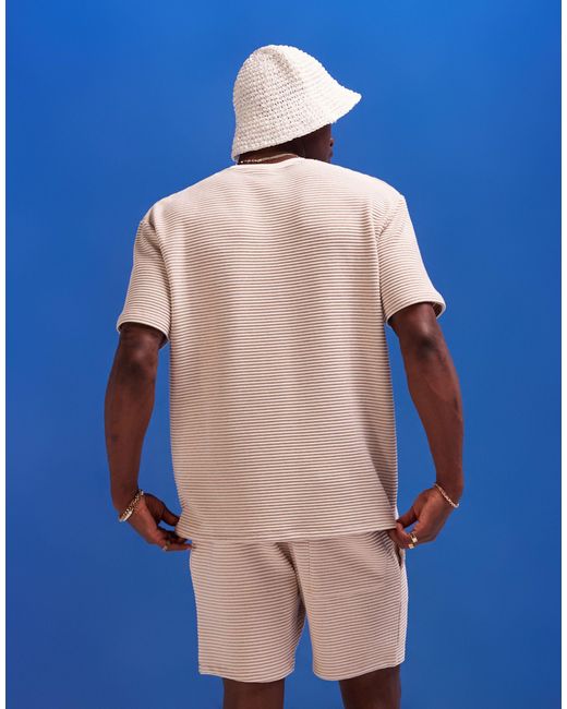 T-shirt vestibilità comoda beige testurizzata a righe di ASOS in Blue da Uomo