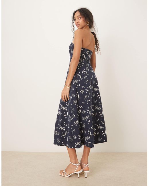 Abercrombie & Fitch Blue – trägerloses, ausgestelltes midikleid