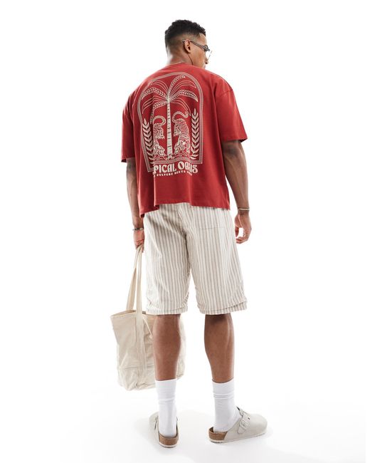 T-shirt oversize coupe carrée en tissu épais 240 g/m2 avec imprimé estival ASOS pour homme en coloris Red
