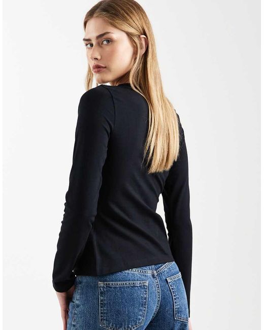 ASOS Blue Cotton Button Through Long Sleeve Top