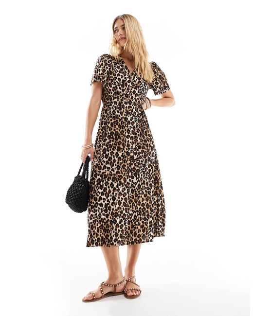 Vero Moda White – maxikleid mit knopfleiste und leopardenmuster