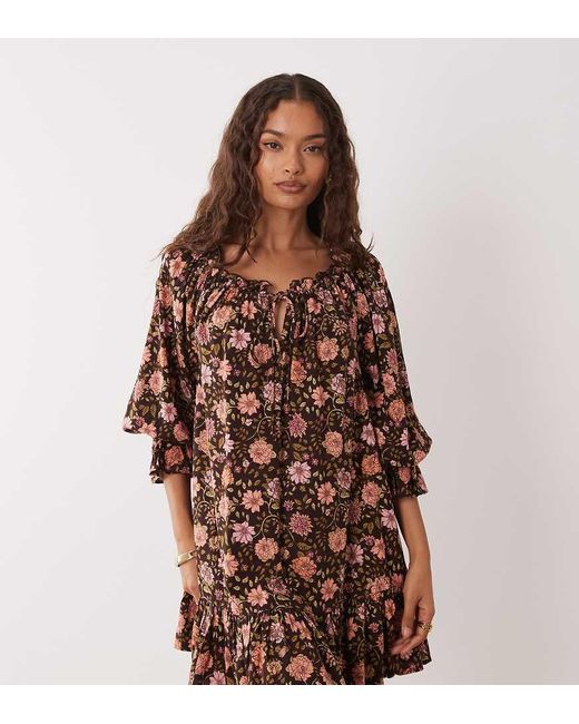 Miss Selfridge Brown Spun Smock Dress