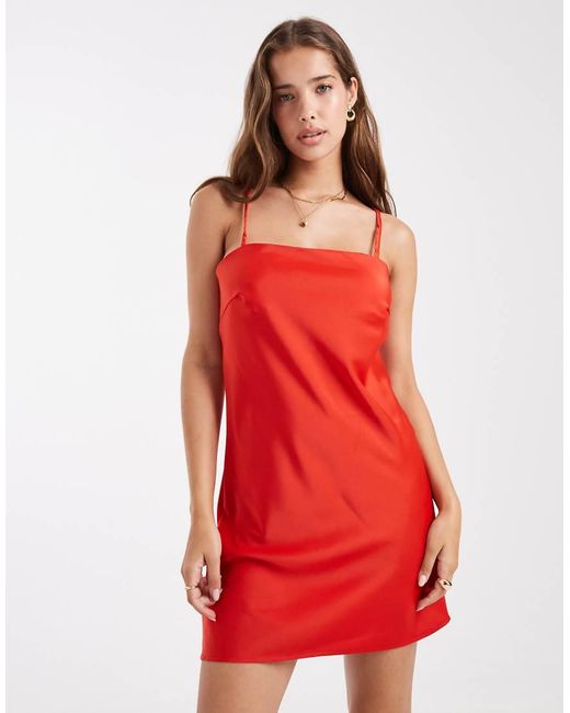 Pieces Red Satin Cami Mini Dress