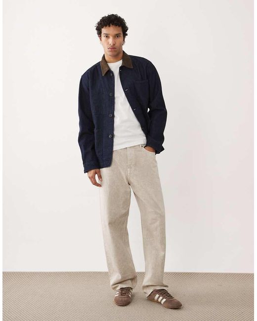 SELECTED Blue Contrast Collar Denim Jacket for men