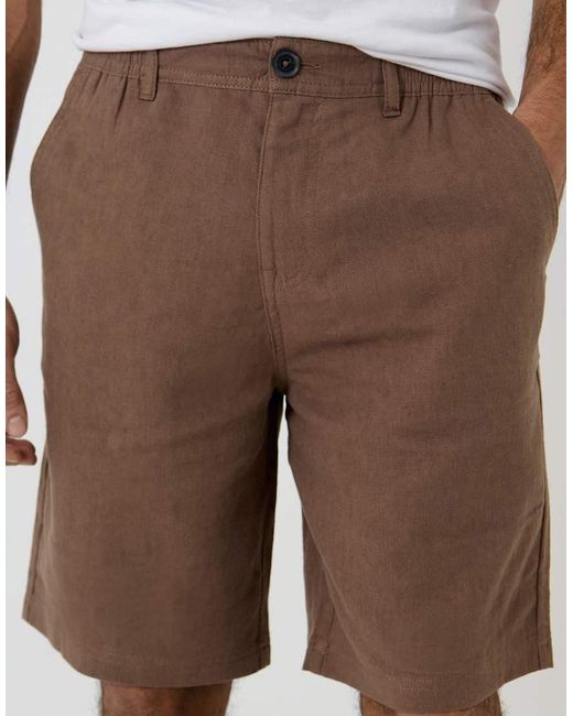 Threadbare Brown Linen Blend Chino Shorts for men