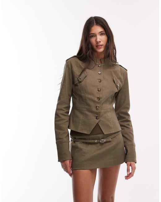 Motel Brown Diranda Military Twill Button Up Jacket