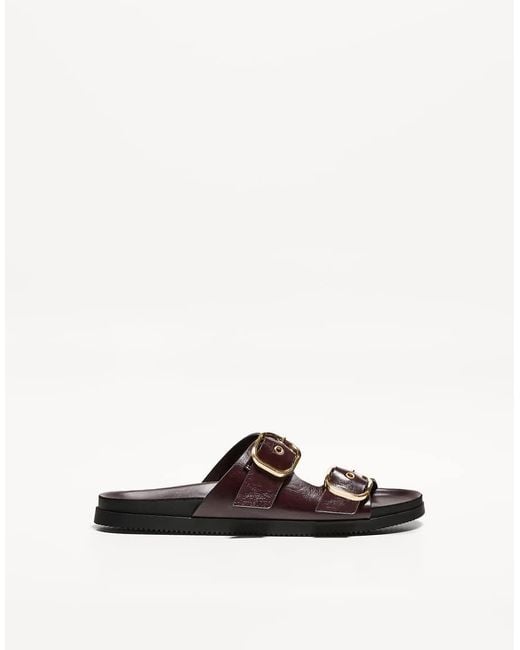 Bershka White Flat Slider Sandals With Buckles