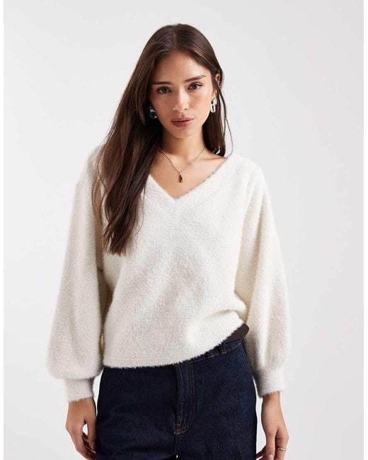 Miss Selfridge White Fluffy Off The Shoulder Slouchy Sweat