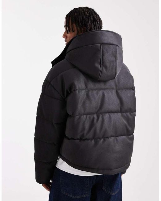 Chaqueta Acolchada Negra Extragrande De Cuero Sintético De -Verde ASOS de hombre de color Black