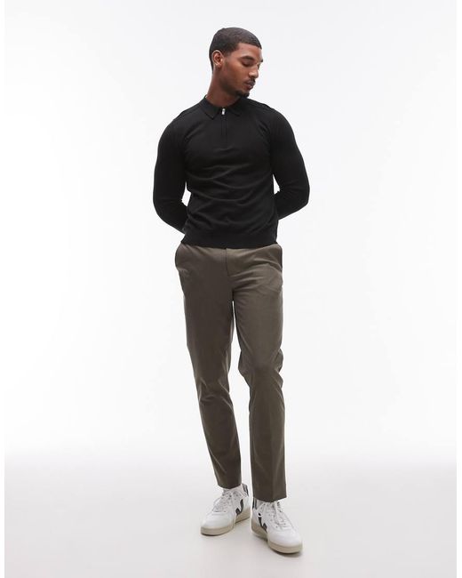 SELECTED Black 100% Cotton Long Sleeve Half Zip Polo for men